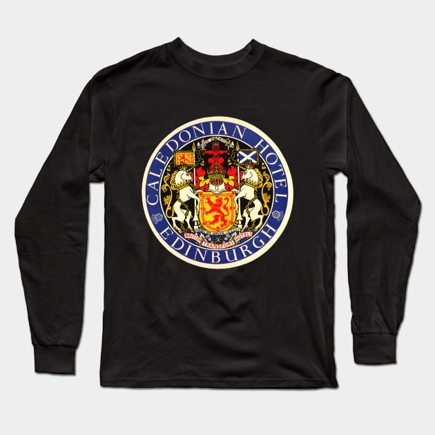 Vintage Travel Poster, Caledonian Hotel Edinburgh, Scotland Long Sleeve T-Shirt by MasterpieceCafe